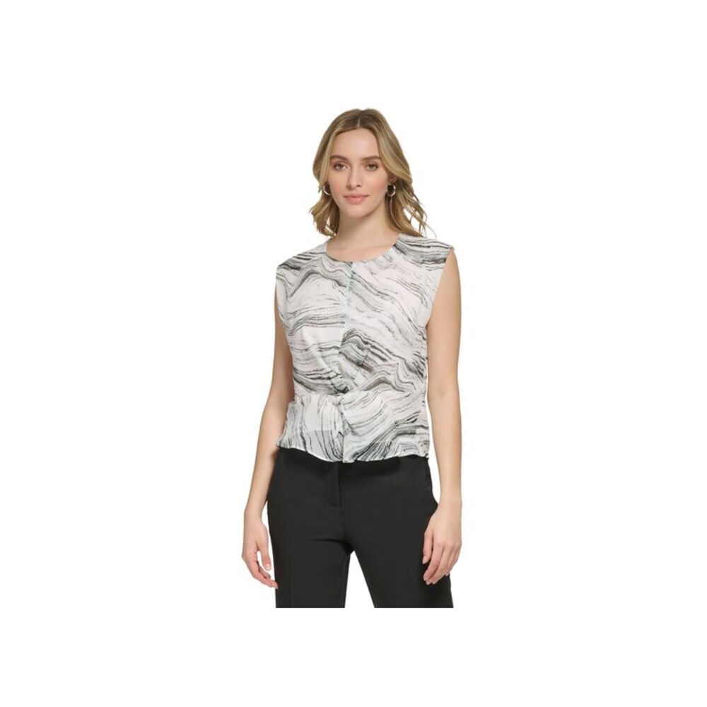 Calvin Klein Women's Printed Sleeveless Twist-Front Blouse